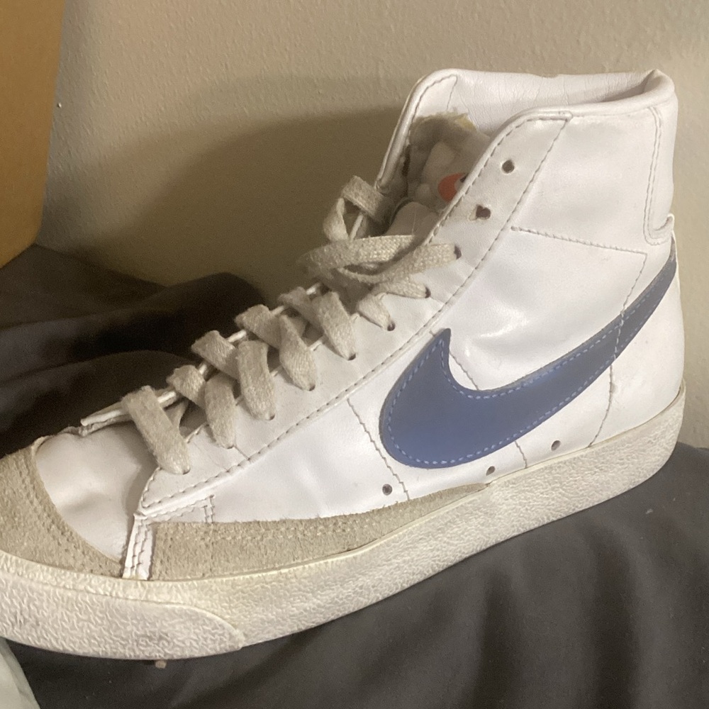 Nike White and Blue High-Top Sneakers
